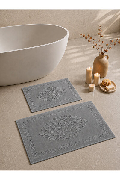 Osmanlı %100 Pamuk 2'li Banyo Paspası, Yıkanabilir Su Emici Klozet Takımı - 60x100 + 50x60 cm