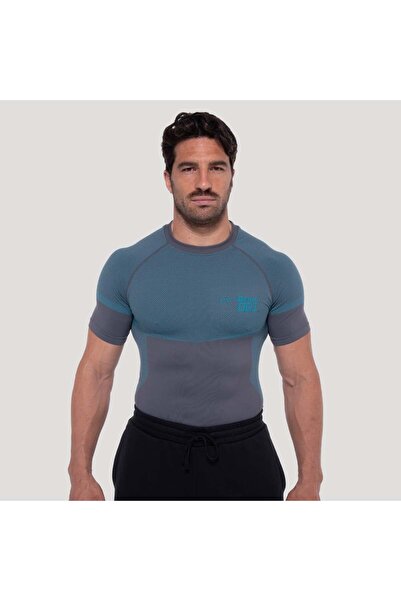 GymBeam OG1 Tricou fără cusături Gri/Albastru XL
