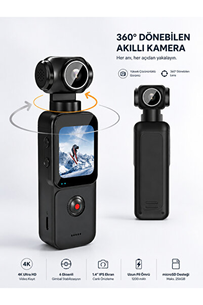 AL-TECH BİLİŞİM 4K Akıllı Gimbal Kamera | Dokunmatik Ekranlı 3 Eksen Sabitleyici Vlog & Video Kamerası