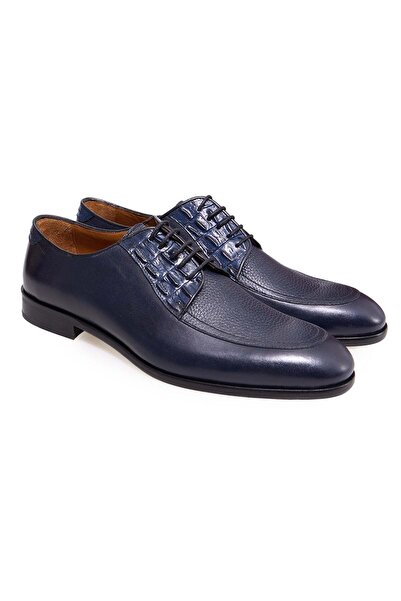 FRANCO CALVANI Dark Blue Color Lace-Up Genuine Leather Leather Sole Men's Shoes
