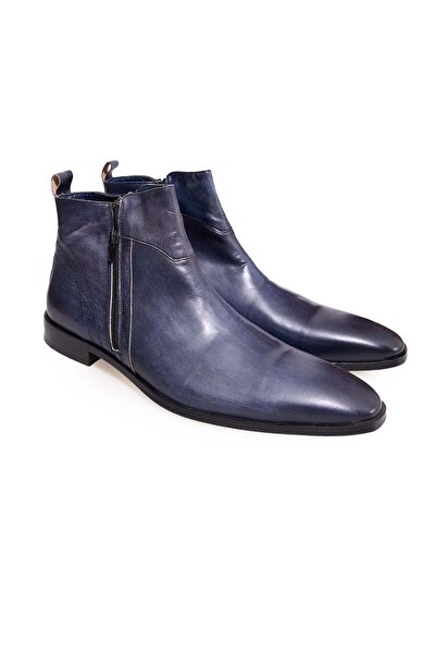 FRANCO CALVANI Dark Blue Color Laceless Genuine Leather Men's Boots