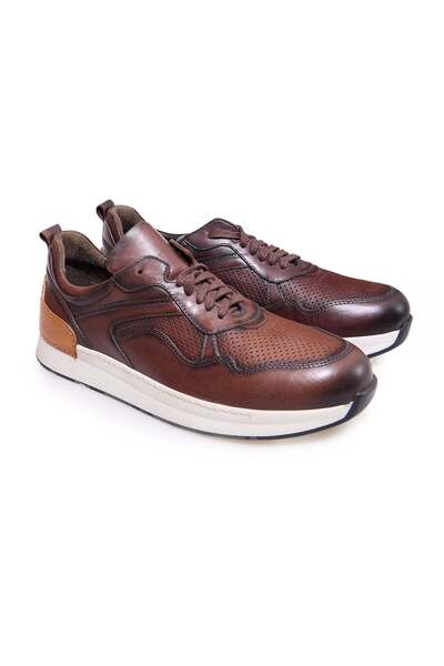 FRANCO CALVANI Brown Lace-Up Genuine Leather Men's Shoes