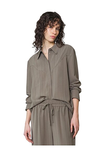 French Connection Women Erma Pinstripe Contrast Yoke Top