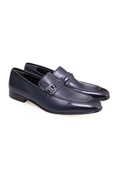 FRANCO CALVANI Dark Blue Color Laceless Genuine Leather Leather Sole Men's Shoes