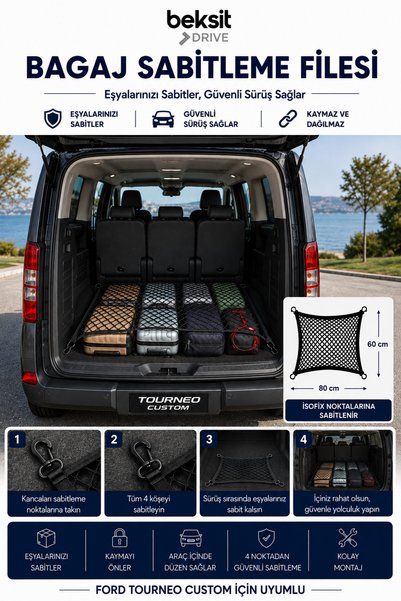 BEKSİT Drive Luggage Securing Net Ford Turneo Custom Compatible (60X80Cm)