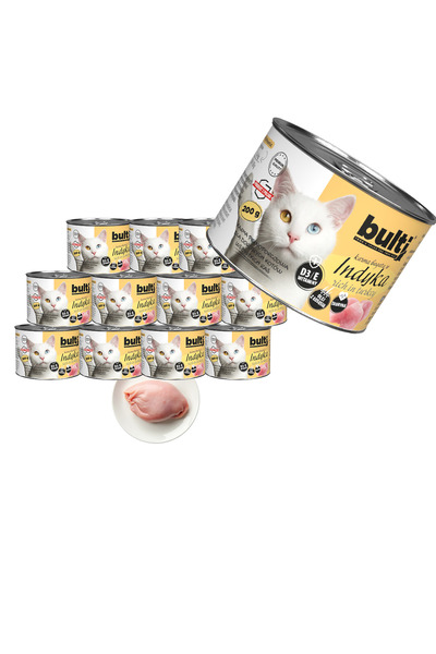 Bulti Hrană umedă completă pentru pisici, bogată în curcan, conservă 12x200g