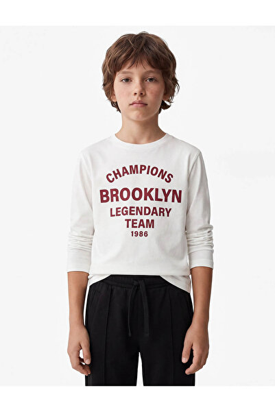 Koton Cotton Crew Neck Long Sleeve Printed T-Shirt