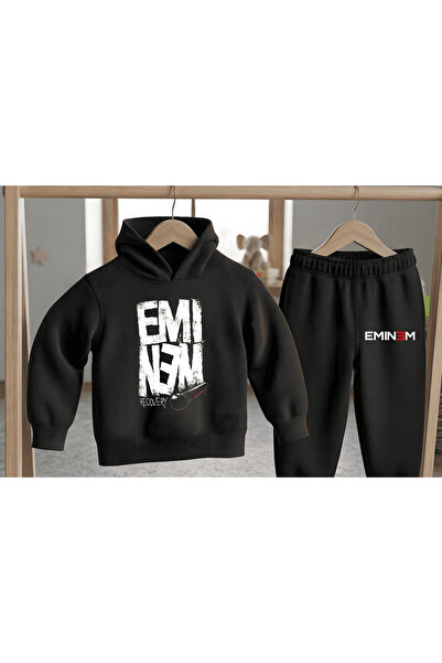 STİL-X Eminem Printed 3 Thread Threaded Hooded Tracksuit Set