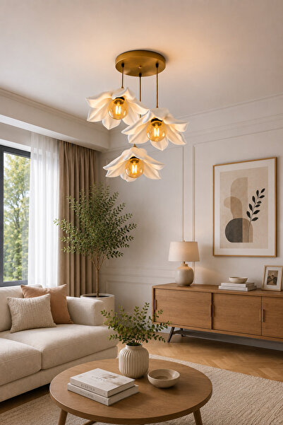 3DreaMaker Fleura 3'lü Çiçek Tasarımlı Sarkıt Avize, Modern Bohem Dekoratif T...