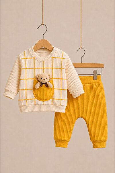 LITTLE&CO Erkek Bebek 2’li Takım | Ayıcık Detaylı Sweatshirt ve Pantolon Seti...