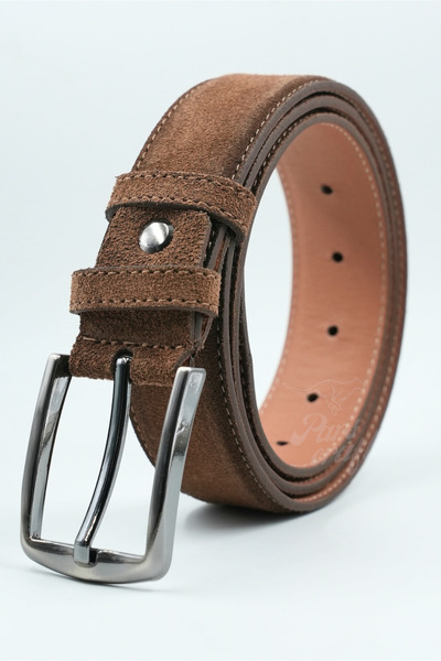 Parscraft Genuine Suede Leather Men's Belt 3.5 cm Original Classic Fabric Tro...