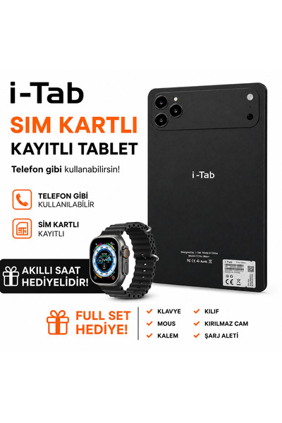asfteknoloji İ-Tab 17 ProMax Sim Kartlı Tablet Akıllı Saat Hediyeli+Kalvye+Fu...