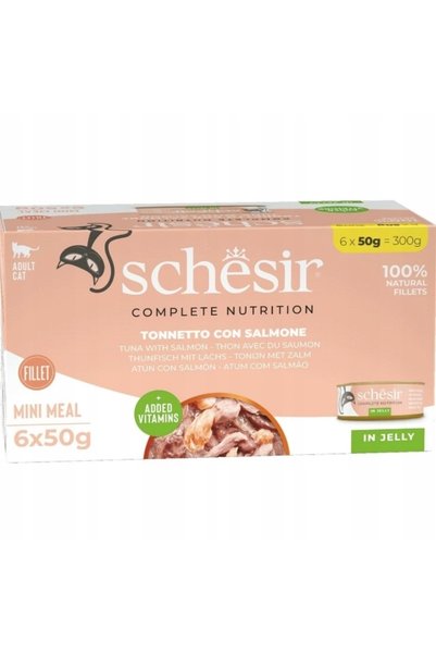 NO BRAND SCHESIR Mokra Karma pentru pisici TON cu SOMON în jeleu Multipack 6x50g