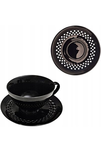 MPLCO Ceașcă cu farfurioară pentru ceai și cafea, neagră, 260 ml, elegantă