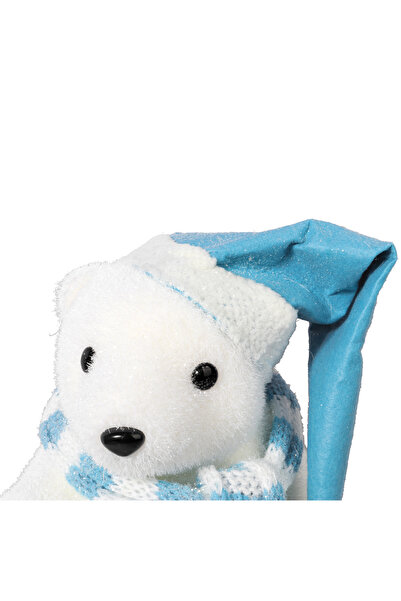 NO BRAND Figurină de Crăciun – Urs polar cu căciulă și eșarfă albastre, 43 cm