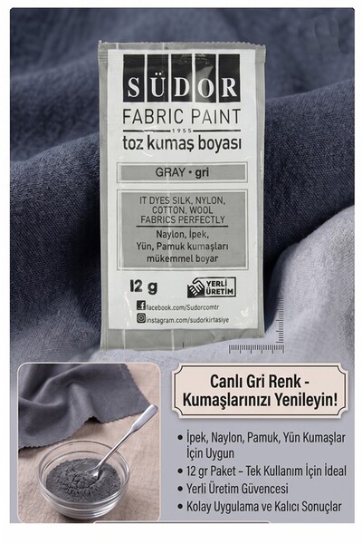 Artmaster Gri Kumaş Boyası Toz 12 gr 1 Adet Südor Toz Kumaş Boyası Kot Pantal...