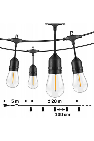NO BRAND GIRLANDĂ LUMINOASĂ DE GRĂDINĂ – LANȚ DE LUMINI DE 20 M, 20+2X BECURI...
