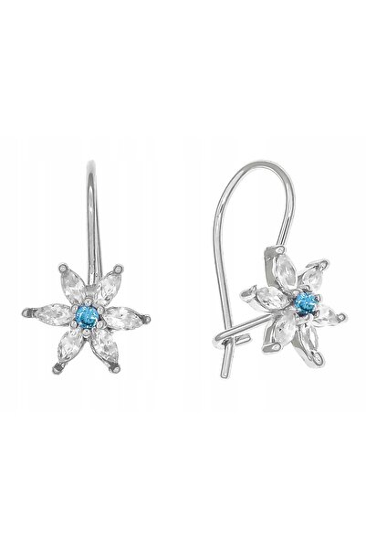 NO BRAND Cercei atârnători din argint cu floare și zirconiu cubic pentru feme...