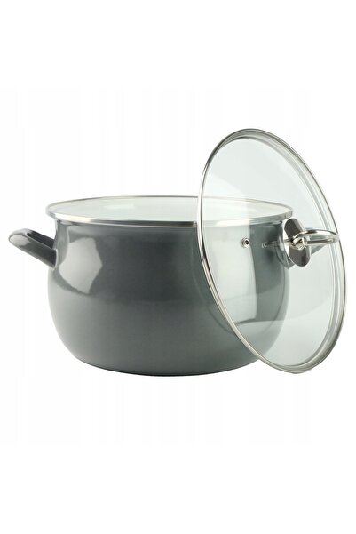 NO BRAND Oală emailată de 20cm, 4L, cu capac, Helena gri