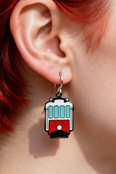 Fildişi Aksesuar Nostalgic Tram Car Shaped Enamel Women's Earrings Double Pie...