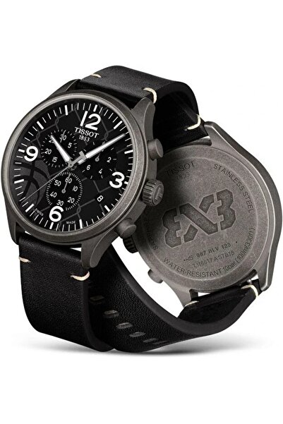 NO BRAND TISSOT GENT XL SWISS BLACK CHRONO WR100 SAPPHIRE Ø45mm SET CEAS BĂRB...