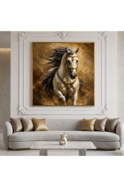 Ghaith Store Golden Luxury Horse Canvas Wall Art Modern Wall Decor for Counci...