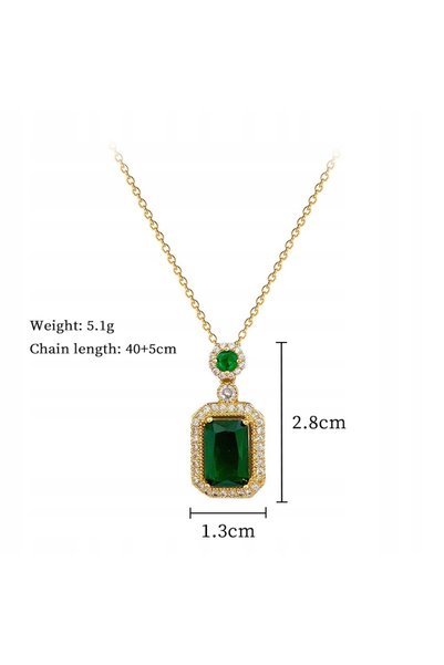 Alviro Colier de damă cu piatră verde, elegant, auriu, 45 cm