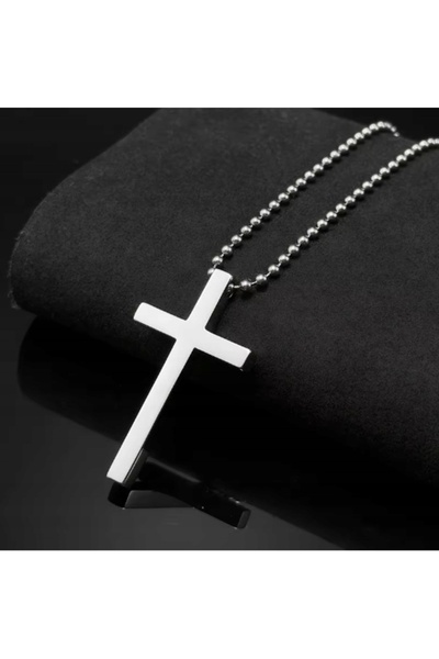 NO BRAND Colier pentru bărbați din argint cu cruce, din oțel chirurgical, 60 cm