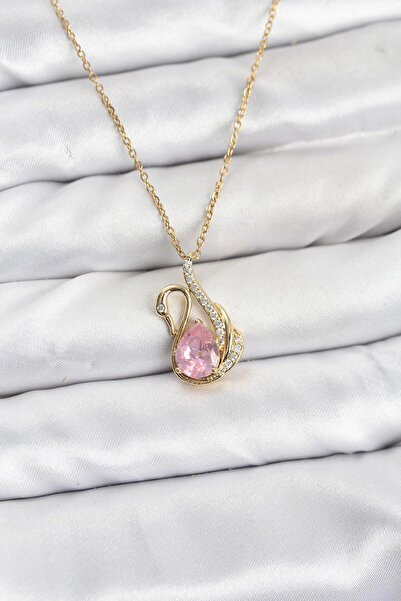 SORA GROUP 316L Steel Chain Gold Color Pink Swan Model Zircon Stone Women's N...