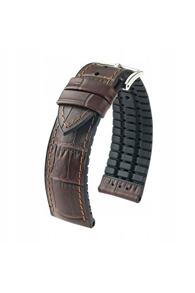 NO BRAND HIRSCH Paul XL - 22mm - Maro/Negru - Curea din piele și cauciuc pentru