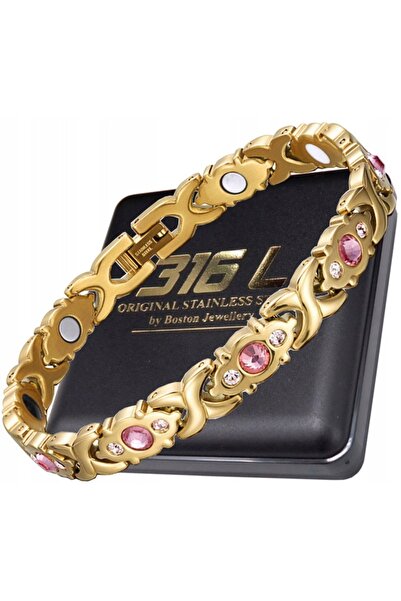 Boston Jewellery Brățară aurie pentru femei, magnetică puternică, cu zirconiu...