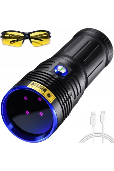 NO BRAND Lanternă UV 365NM cu 4 LED-uri, 50W, lumină ultravioletă pentru dete...