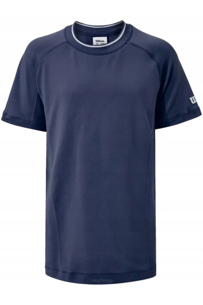 Wilson Tricou de tenis pentru tineret, fără cusături, cu guler rotund, bleuma...