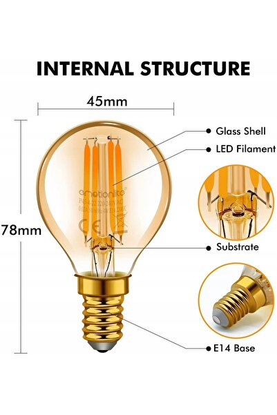 NO BRAND Bec LED E14 cu filament, 5 W, G45, culoare chihlimbar cald, 2200 K, ...
