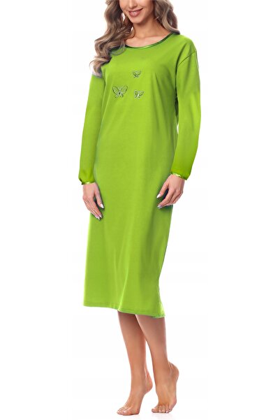 NO BRAND Cămașă de noapte Merry Style de damă, lungă, din bumbac, verde, S