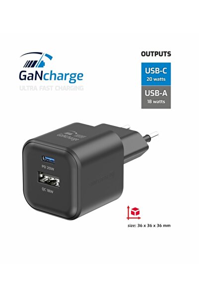 NO BRAND Încărcător rapid de călătorie GaN 20W Power Delivery 1x USB-C + 1x U...