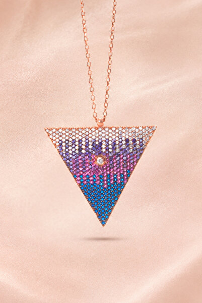 925 Ayar Gümüş Rose Gold Kaplama Renkli Geometrik Kolye - Prism Descent