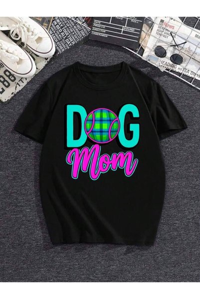 29CUN Women's "Dog Mom" Tennis Plaid Graphic T-Shirt, Loose Fit Crew Neck Sho...