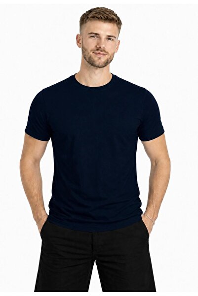 AXXEL Men's Navy Blue Short Sleeve Cotton T-Shirt-D405
