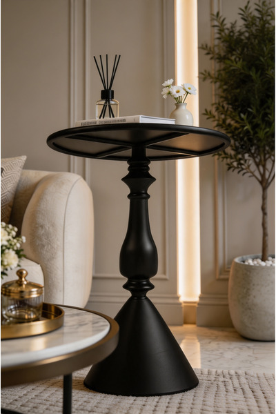 Shangxing Vintage round coffee side table, black wrought iron decorative table. Living room coffee table, round bedside table, suitable for living room, bedroom, and other places.