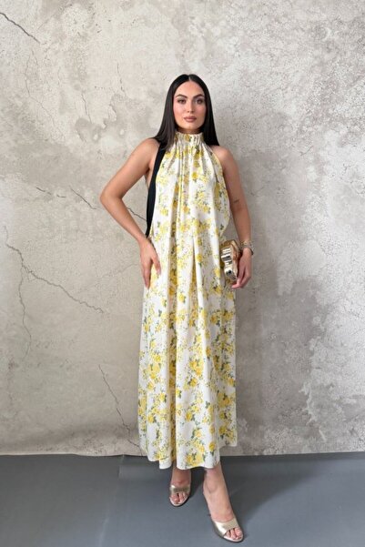 SEREMONİ BUTİK Yellow floral patterned dress