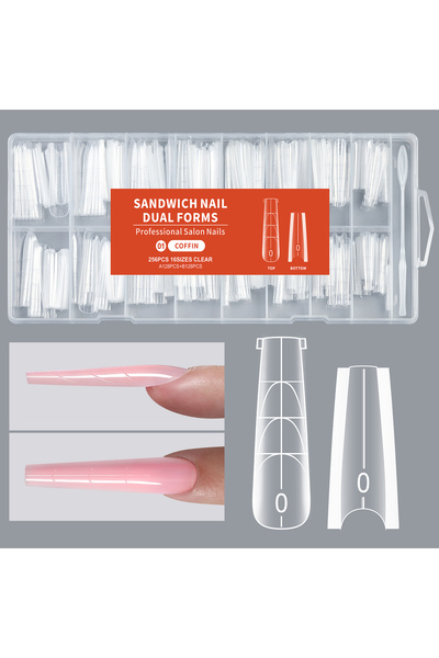Choice 01-Coffin 256Pcs/Box Nail Sandwich Dual Form Nail Tips Quickly Buildin...