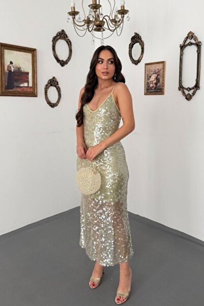 ELBEE Mint Sequined Strappy Maxi Dress