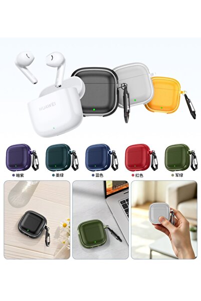 UnDePlus Huawei FreeBuds SE 2 / SE 3 ile Uyumlu Kılıf Deri Dokulu TPU Koruyucu Case Metal Karabinalı Şarj Gir