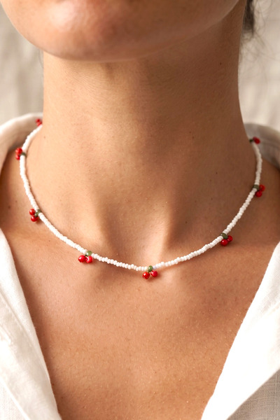 Elika Silver Cherry Model Sand Beaded Gold Necklace