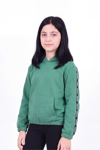 panios kids 3'lü Kız Çocuk Kapüşonlu Kanguru Cepli Şerit Detaylı Sweatshirt