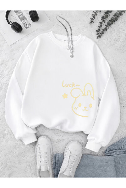 Trend Sizde Μακρυμάνικο φούτερ Unisex Luck Rabbit με στάμπα και λαιμόκοψη ποδ...