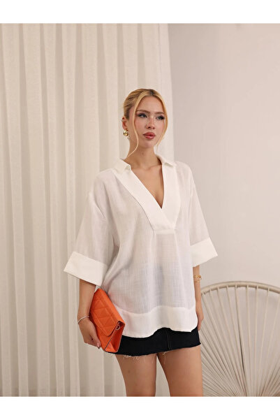 nazzain Double-Breasted Fakir Sleeve Linen Shirt