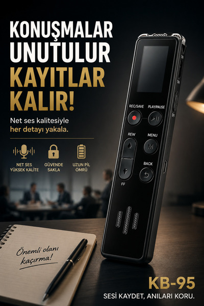 beemen KB-95 64 GB Profesyonel Dijital Ses Kayıt Röportaj Vlog Ders Sesli Not Cihazı – Ekranlı, Gürültü Azaltma, Ses Sensörlü VOR, MP3 Çalar, Şifre Koruma
