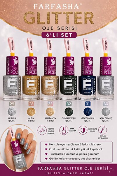 Farfasha Glitter 6'Lı Oje Seti Shiny